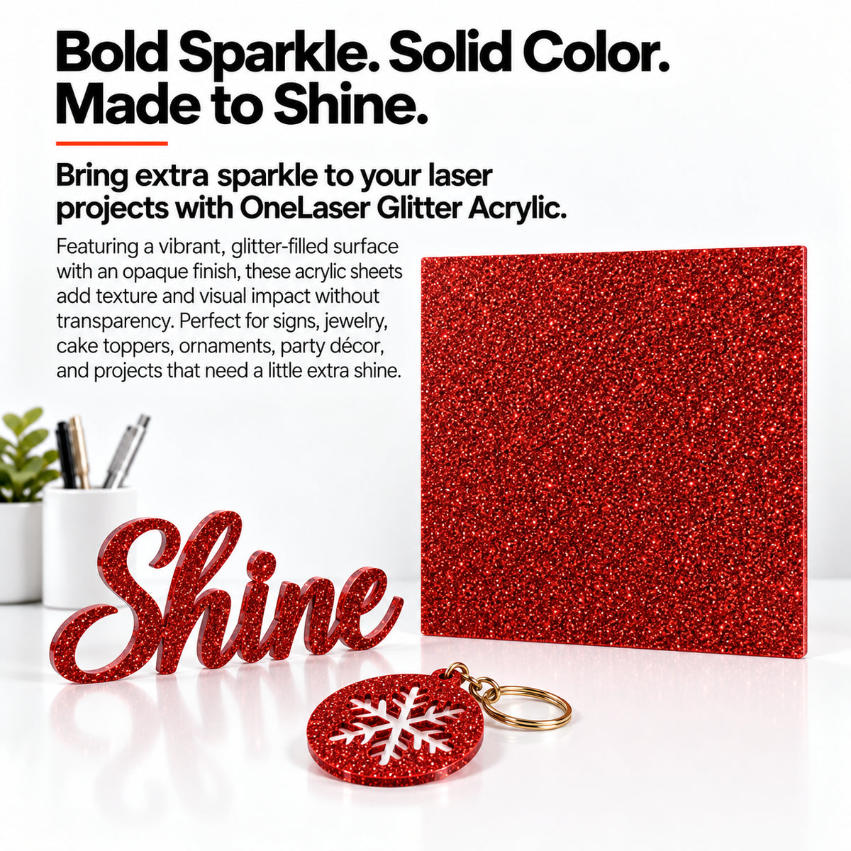 MakerDepot 1/8" Glitter Acrylic Sheets, 12" × 12", 4 Pack for Laser Engraving & Cutting
