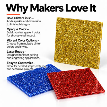 MakerDepot 1/8" Glitter Acrylic Sheets, 12" × 12", 4 Pack for Laser Engraving & Cutting