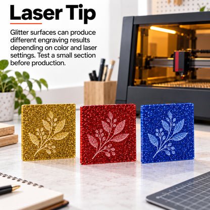 MakerDepot 1/8" Glitter Acrylic Sheets, 12" × 12", 4 Pack for Laser Engraving & Cutting