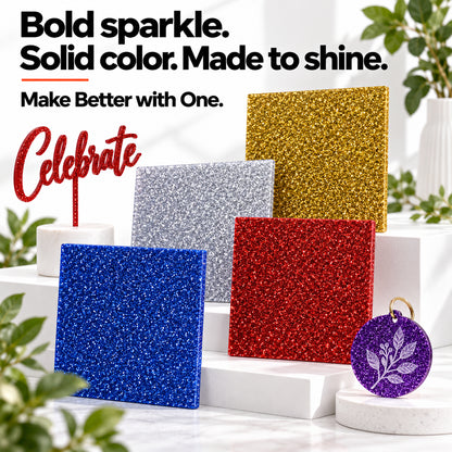 MakerDepot 1/8" Glitter Acrylic Sheets, 12" × 12", 4 Pack for Laser Engraving & Cutting