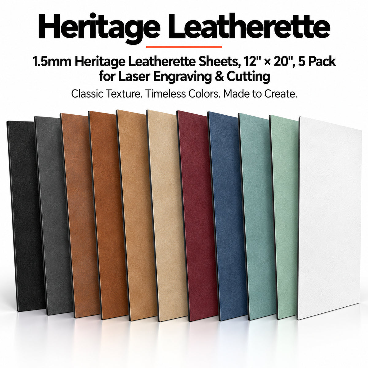 MakerDepot 1.5mm Heritage Leatherette Sheets, 12" × 20", 5 Pack for Laser Engraving & Cutting