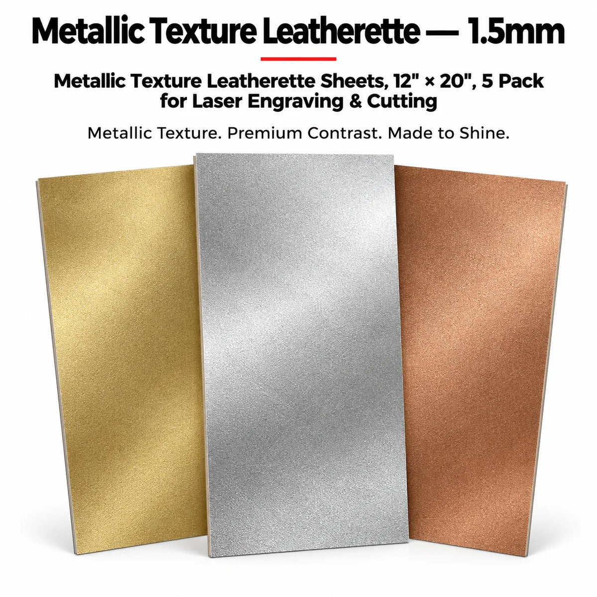 MakerDepot Metallic Texture Leatherette Sheets, 12" × 20", 5 Pack for Laser Engraving & Cutting