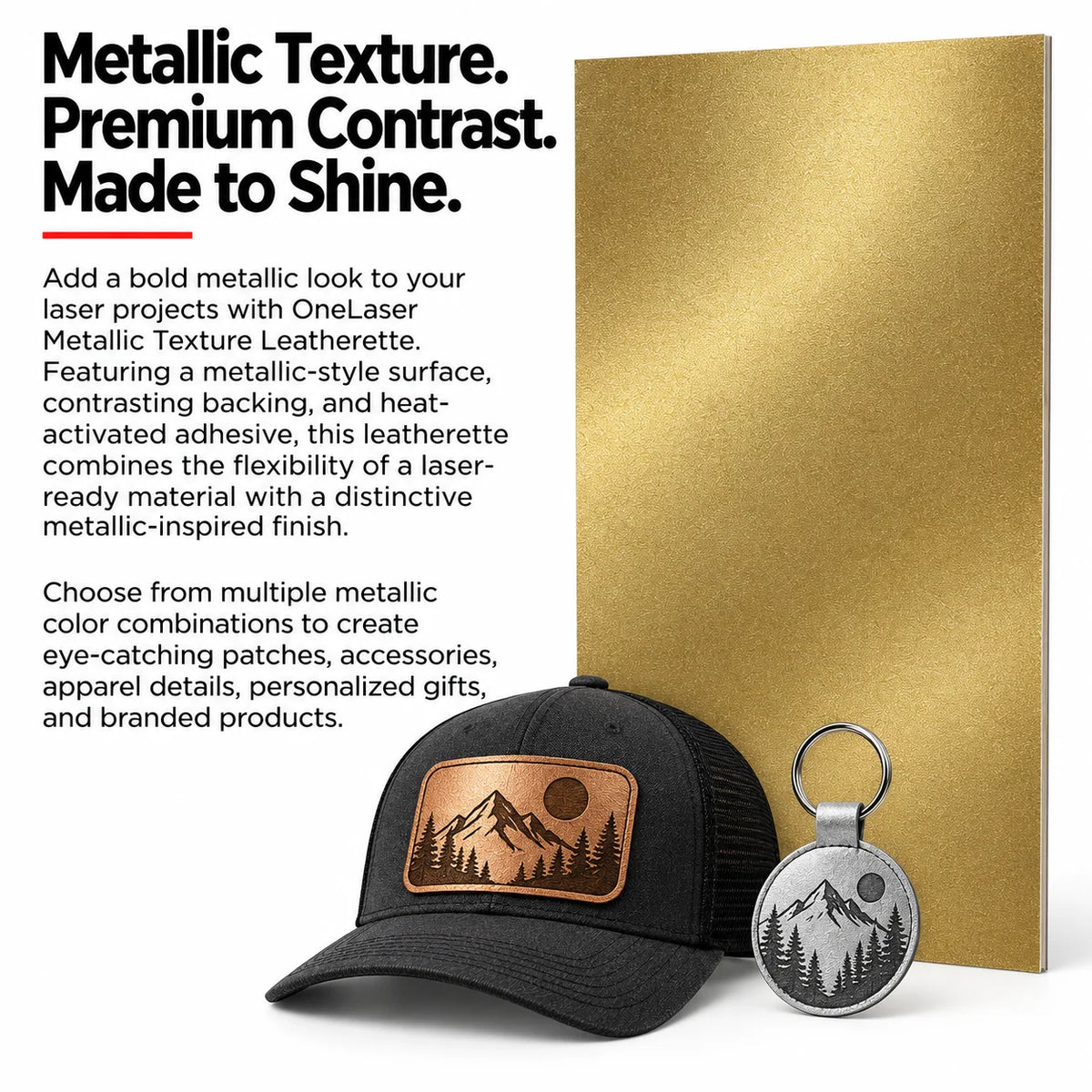 MakerDepot Metallic Texture Leatherette Sheets, 12" × 20", 5 Pack for Laser Engraving & Cutting