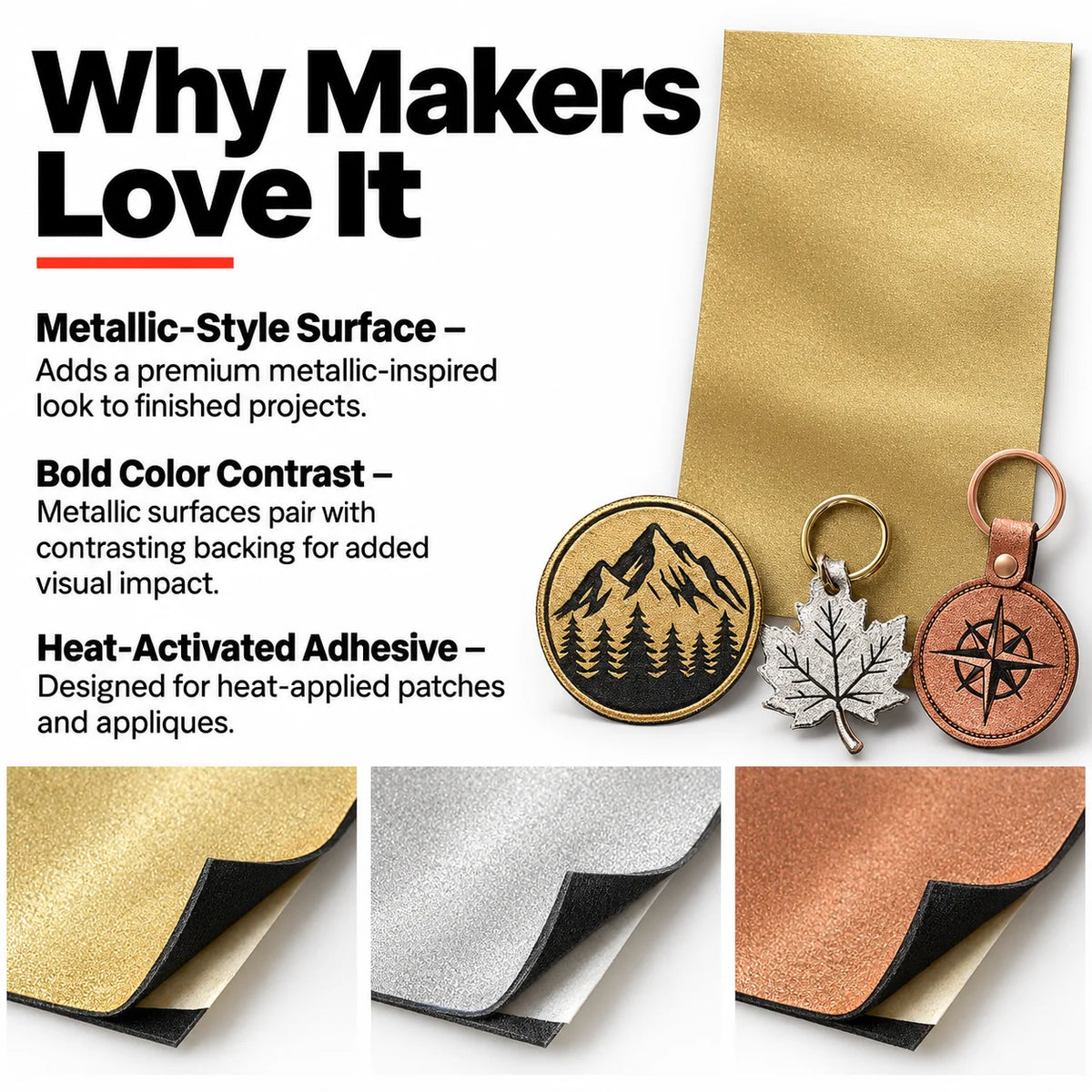 MakerDepot Metallic Texture Leatherette Sheets, 12" × 20", 5 Pack for Laser Engraving & Cutting