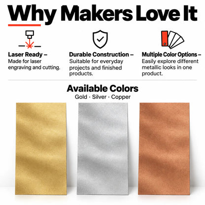 MakerDepot Metallic Texture Leatherette Sheets, 12" × 20", 5 Pack for Laser Engraving & Cutting