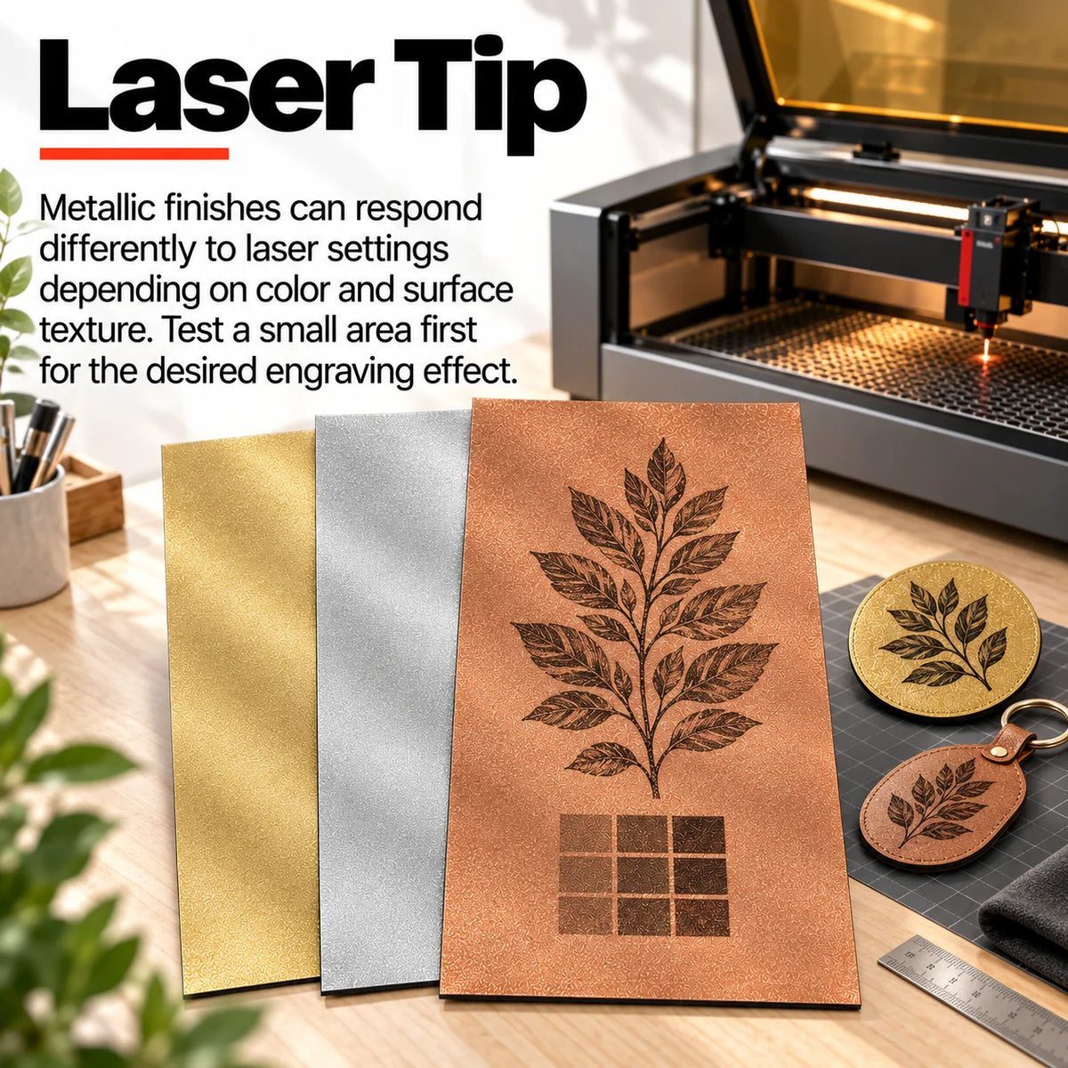 MakerDepot Metallic Texture Leatherette Sheets, 12" × 20", 5 Pack for Laser Engraving & Cutting