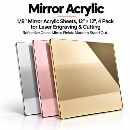 MakerDepot 1/8" Mirror Acrylic Sheets, 12" × 12", 4 Pack for Laser Engraving & Cutting