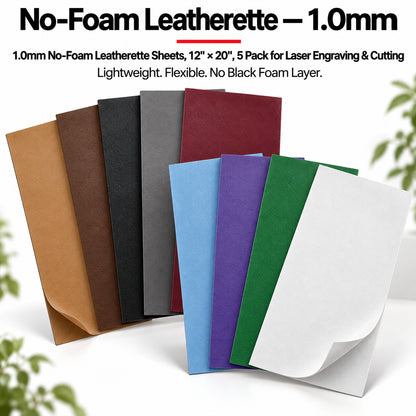 MakerDepot 1.0mm No-Foam Leatherette Sheets, 12" × 20", 5 Pack for Laser Engraving & Cutting