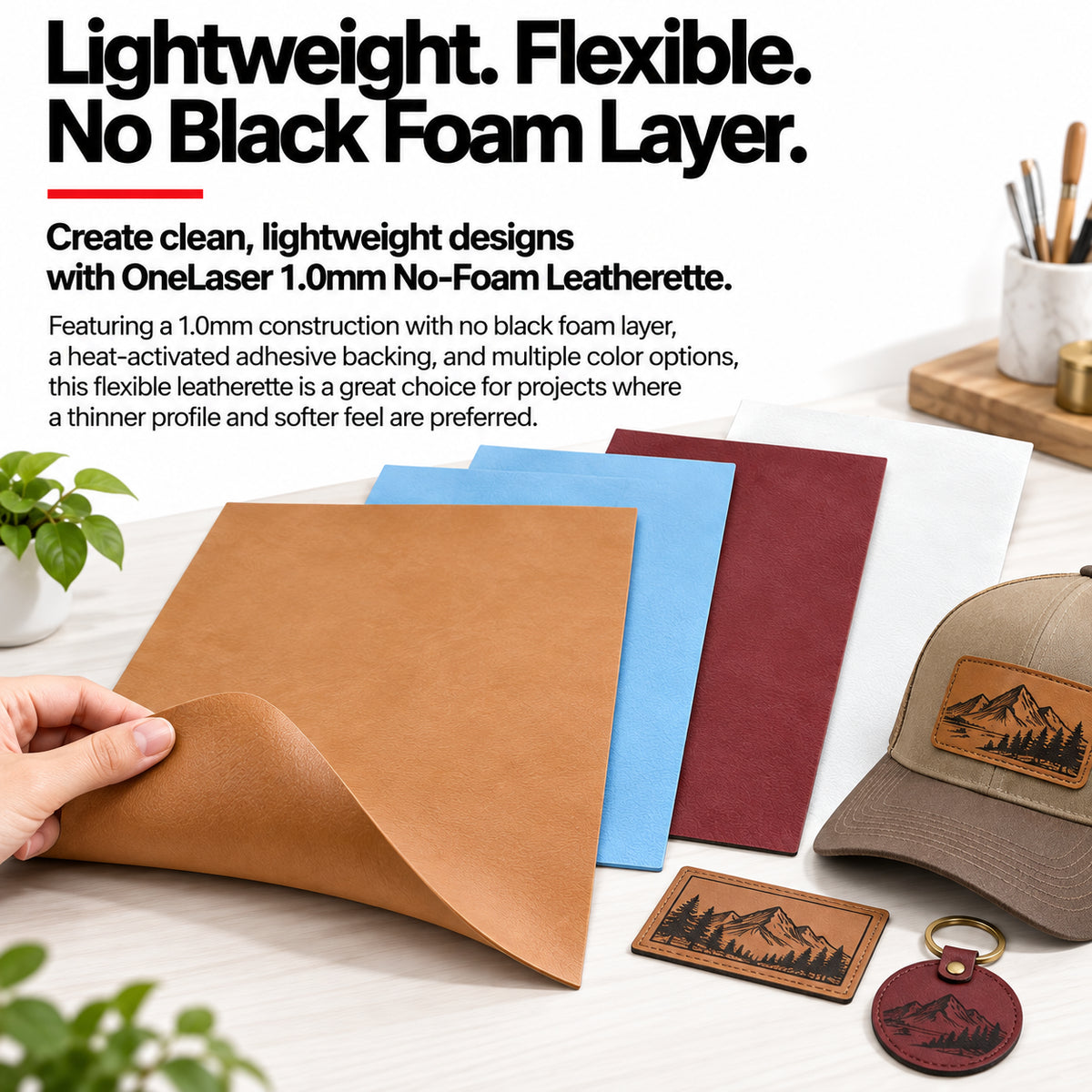 MakerDepot 1.0mm No-Foam Leatherette Sheets, 12" × 20", 5 Pack for Laser Engraving & Cutting