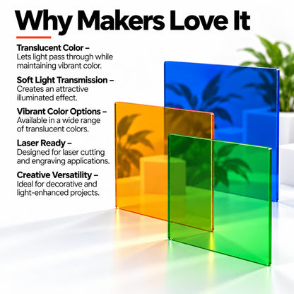 MakerDepot 1/8" Translucent Acrylic Sheets, 12" × 12", 4 Pack for Laser Engraving & Cutting
