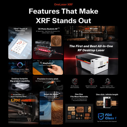 OneLaser XRF 38W Flagship All-In-One RF Metal Tube CO2 Laser Engraver & Cutter | 24"×12" Work Area