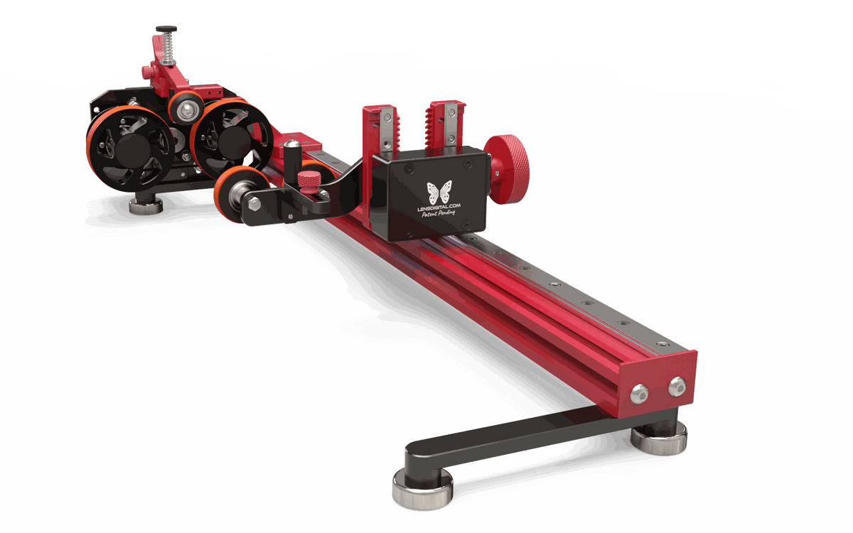 PiBurn V laser rotary attachment on workbench for OneLaser engraving