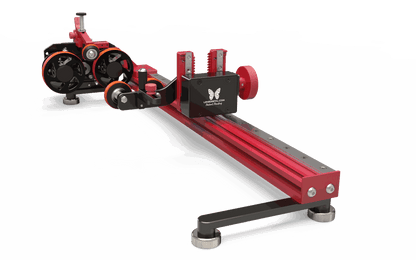 PiBurn V laser rotary attachment on workbench for OneLaser engraving